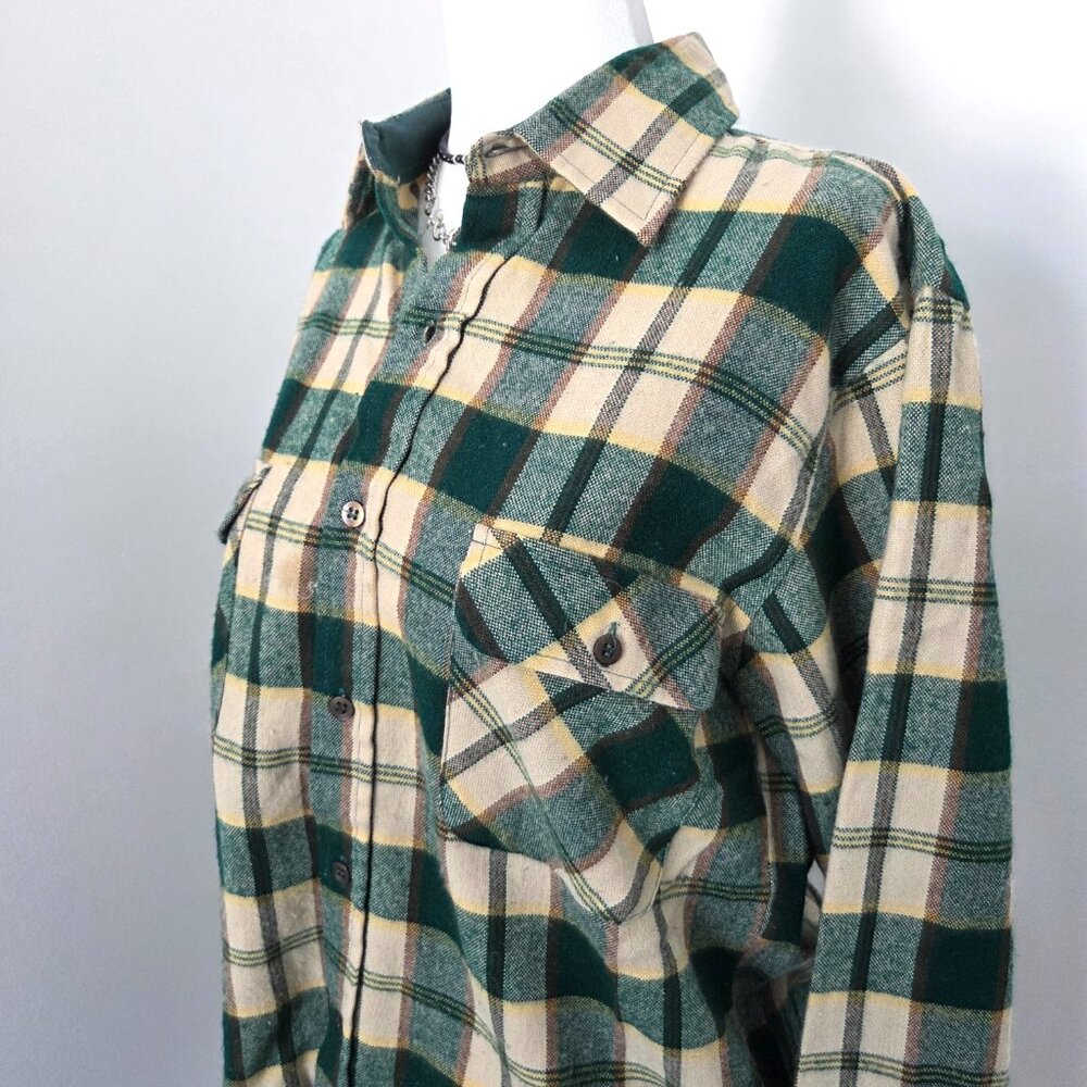 Vtg 90s Green Plaid Flannel Shirt Men's Small Arrow Sportswear Cabincore Grunge - Picture 7 of 15